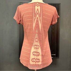 Pink Rose Embroidered Back Knit Sheer Top Size S